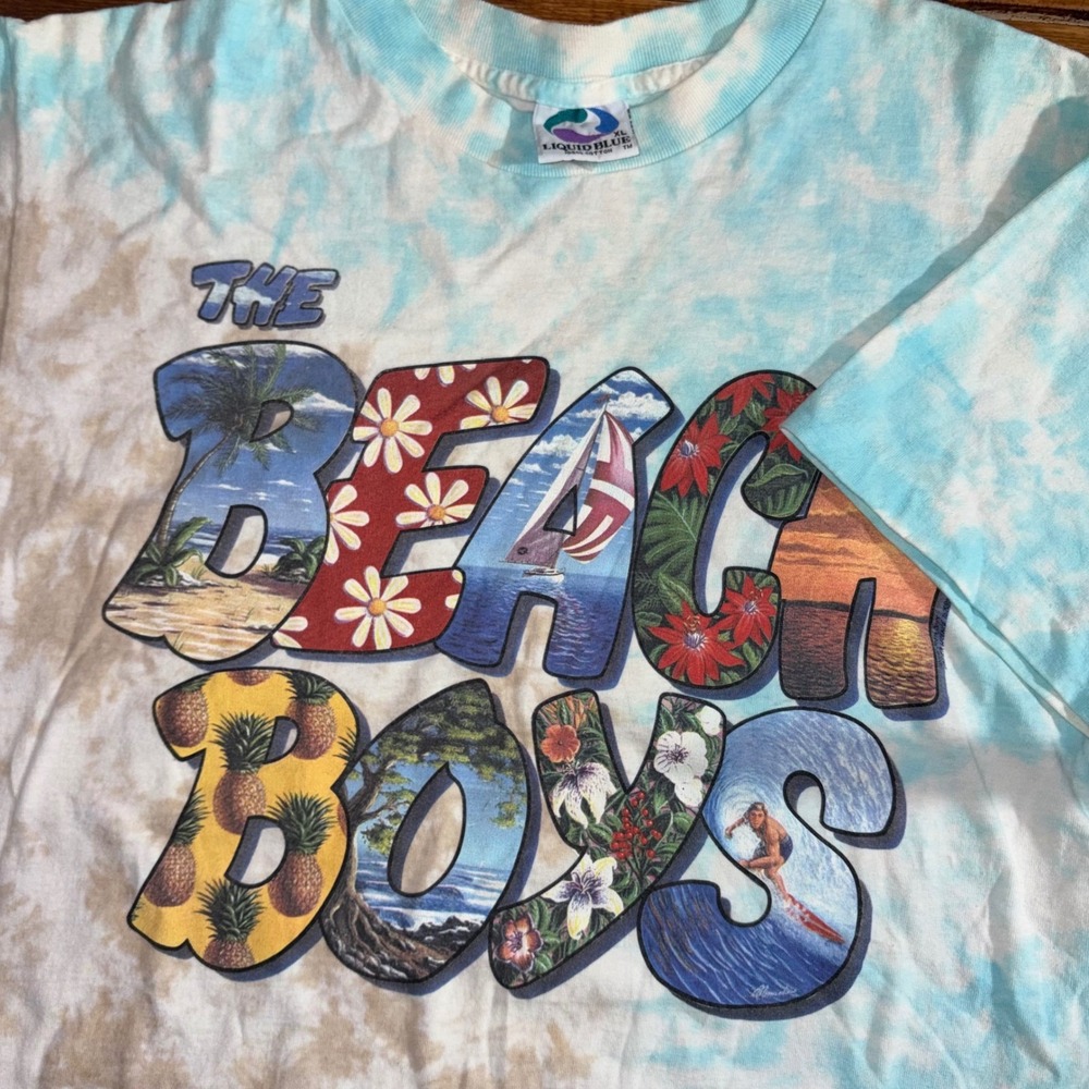Vintage Liquid Blue The Beach Boys T-Shirt Mens XL Blue Tie Dye 1991 90s Surf